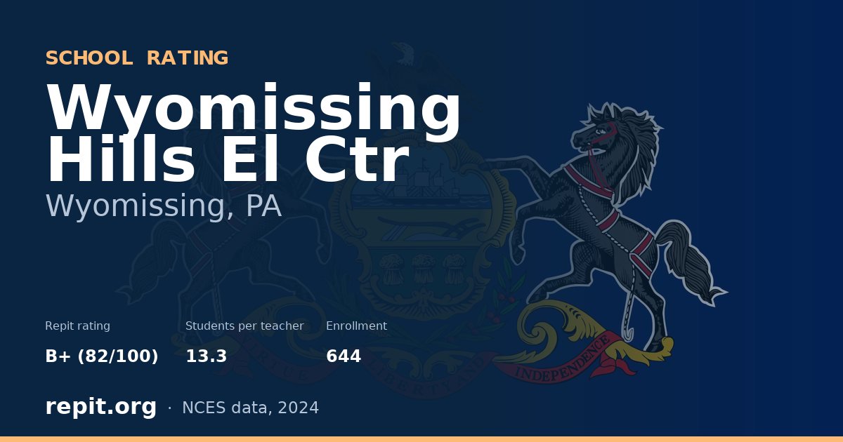 Wyomissing Hills El Ctr, Wyomissing, PA — Repit school rating B+ (82/100)