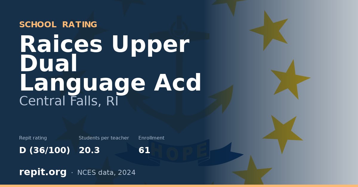 Raices Upper Dual Language Acd, Central Falls, RI — Repit school rating D (36/100)