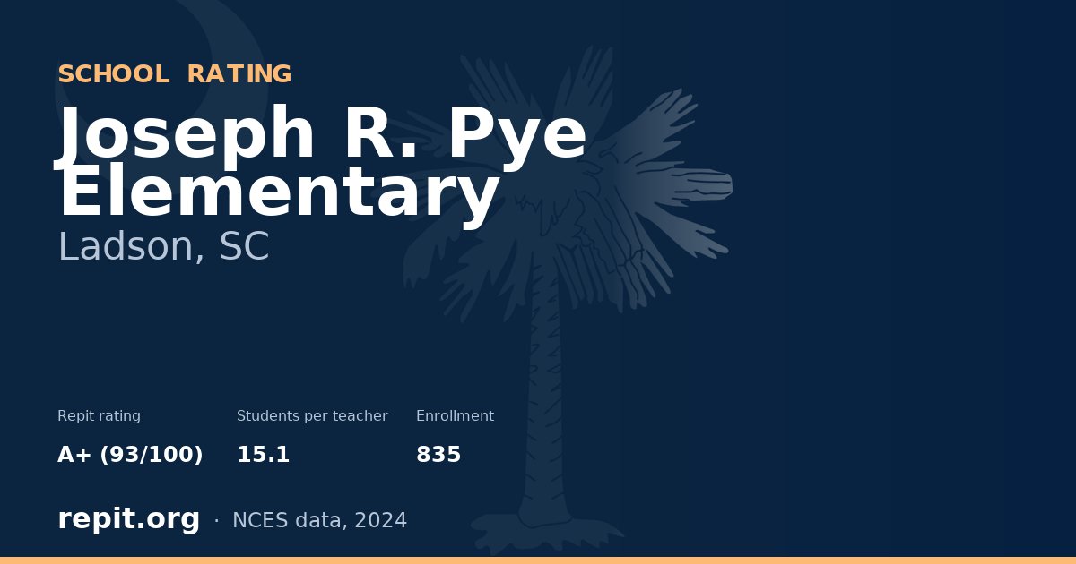 Joseph R. Pye Elementary, Ladson, SC — Repit school rating A+ (93/100)
