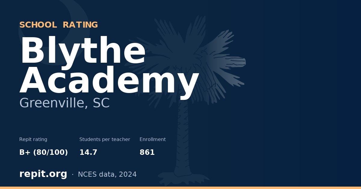 Blythe Academy, Greenville, SC — Repit school rating B+ (80/100)