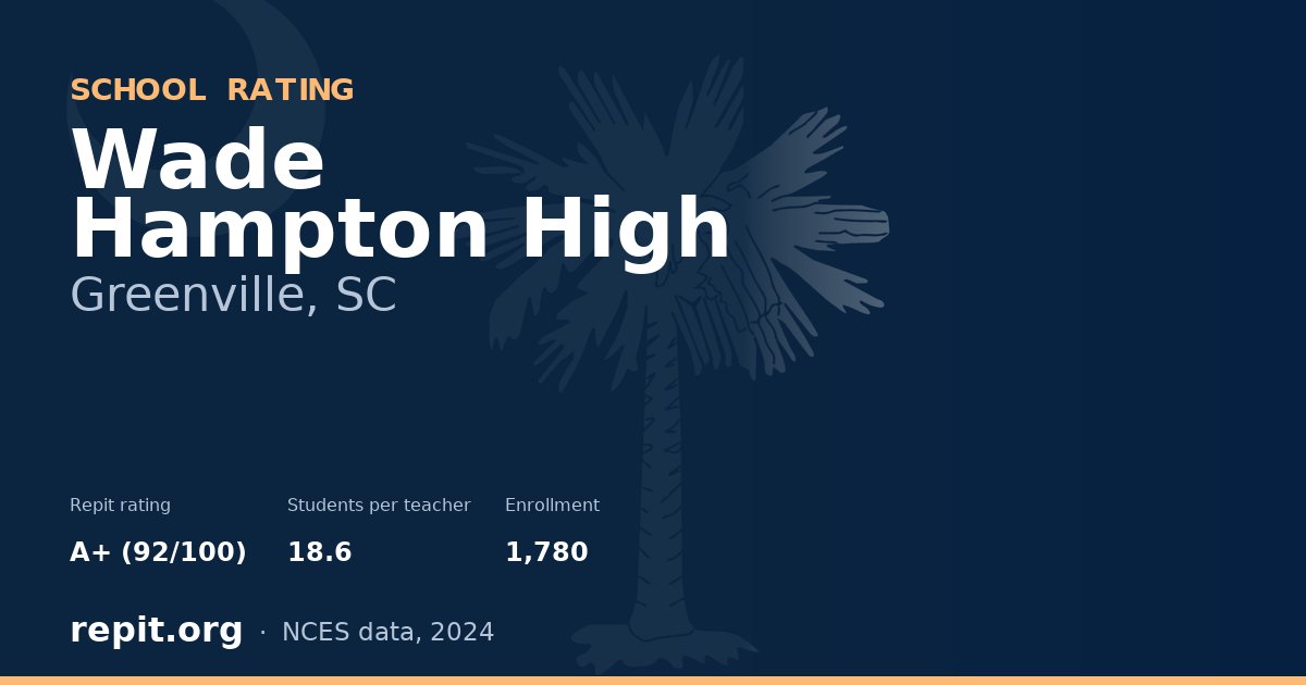 Wade Hampton High, Greenville, SC — Repit school rating A+ (92/100)