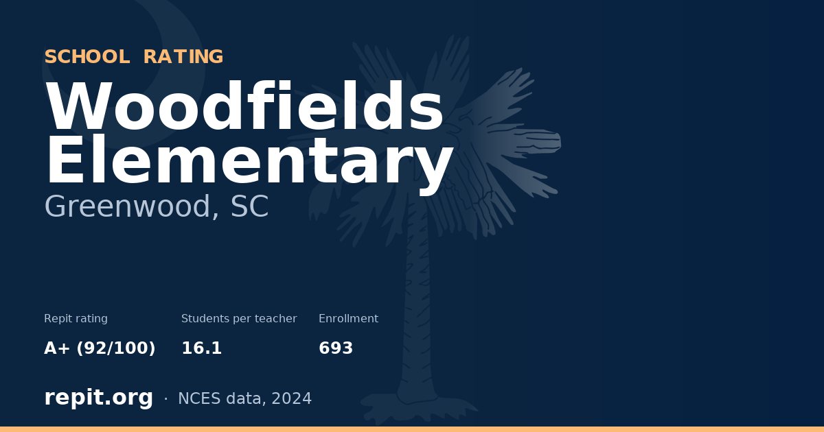 Woodfields Elementary, Greenwood, SC — Repit school rating A+ (92/100)