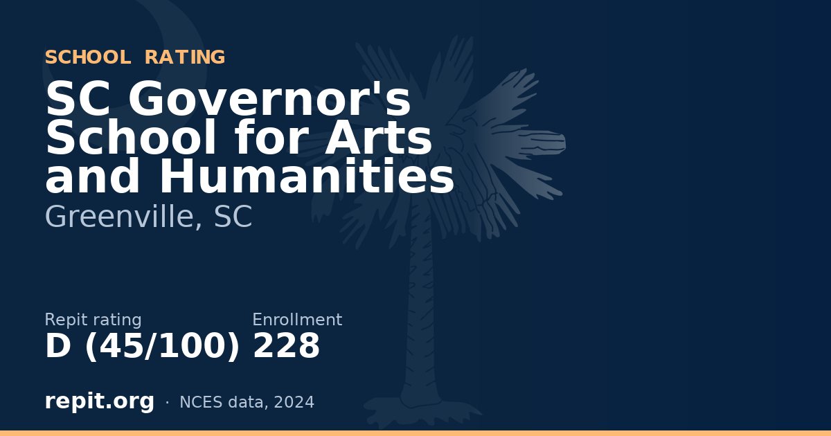SC Governor's School for Arts and Humanities, Greenville, SC — Repit school rating D (45/100)