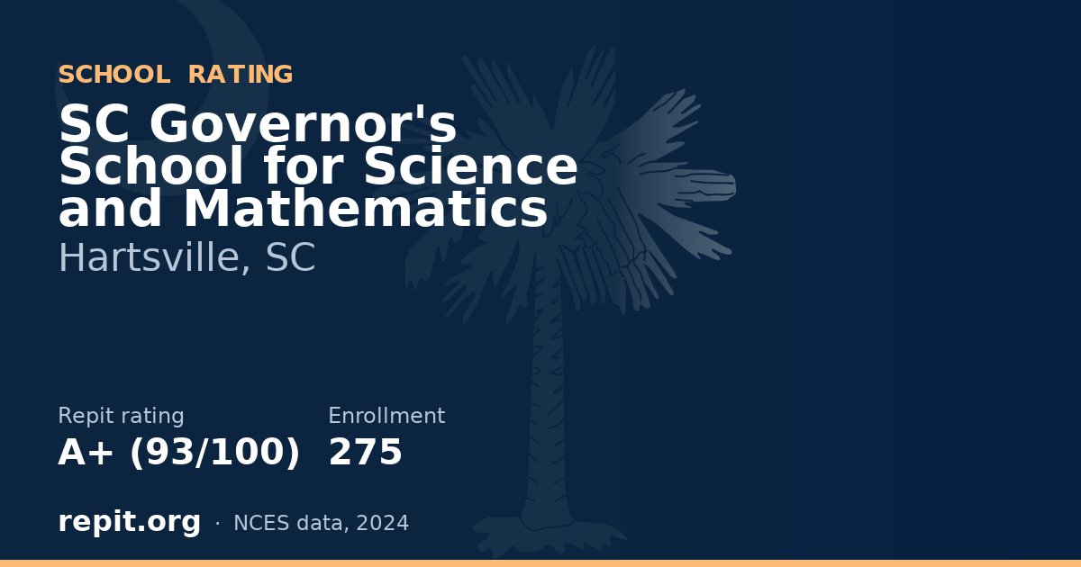 SC Governor's School for Science and Mathematics, Hartsville, SC — Repit school rating A+ (93/100)