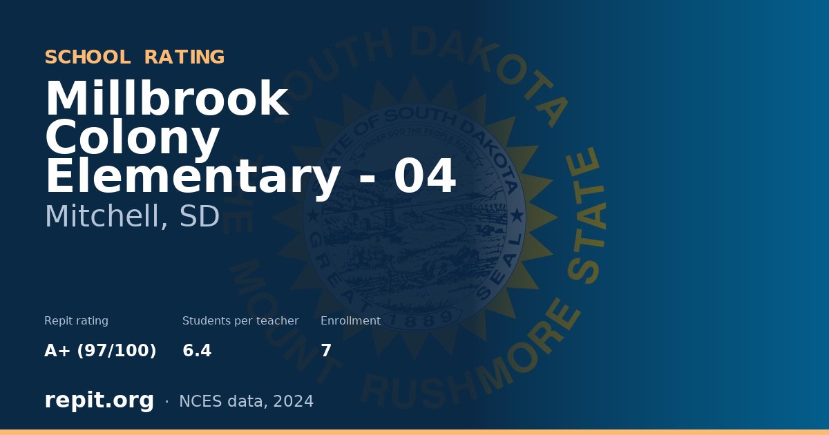 Millbrook Colony Elementary - 04, Mitchell, SD — Repit school rating A+ (97/100)