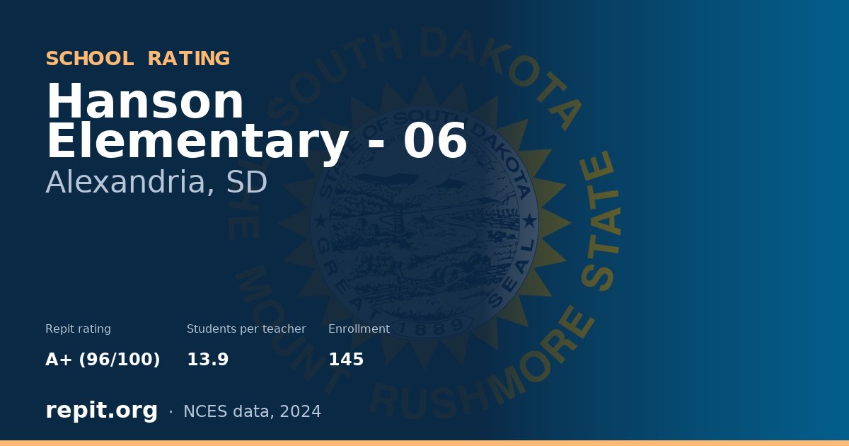 Hanson Elementary - 06, Alexandria, SD — Repit school rating A+ (96/100)