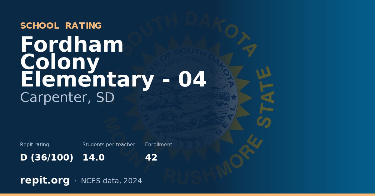 Fordham Colony Elementary - 04, Carpenter, SD — Repit school rating D (36/100)