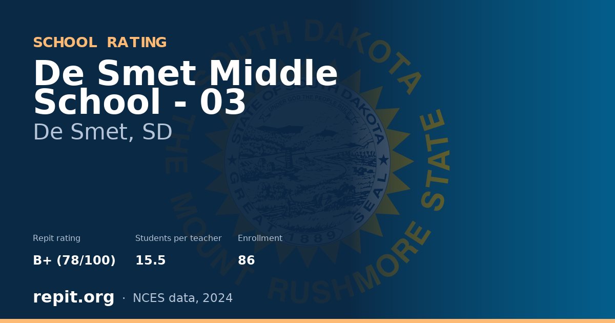 De Smet Middle School - 03, De Smet, SD — Repit school rating B+ (78/100)