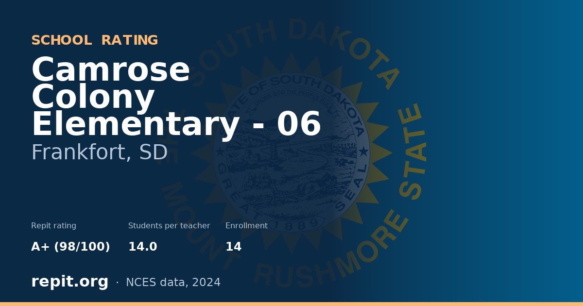 Camrose Colony Elementary - 06, Frankfort, SD — Repit school rating A+ (98/100)