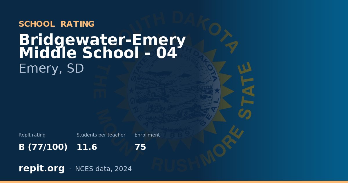Bridgewater-Emery Middle School - 04, Emery, SD — Repit school rating B (77/100)