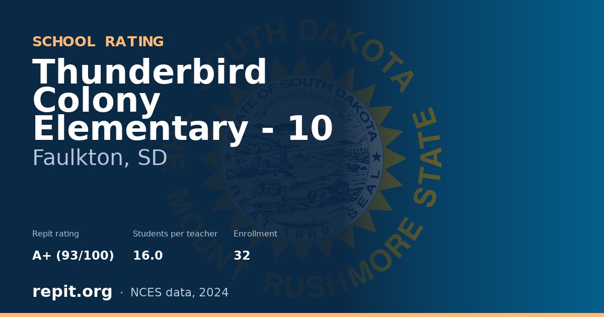 Thunderbird Colony Elementary - 10, Faulkton, SD — Repit school rating A+ (93/100)