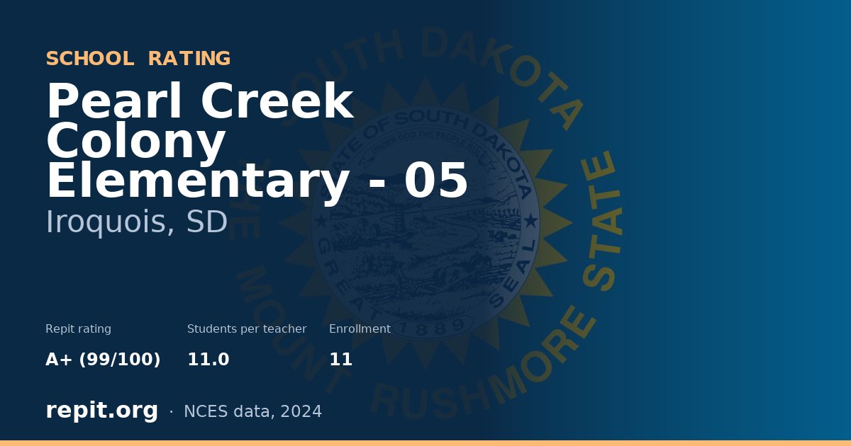 Pearl Creek Colony Elementary - 05, Iroquois, SD — Repit school rating A+ (99/100)