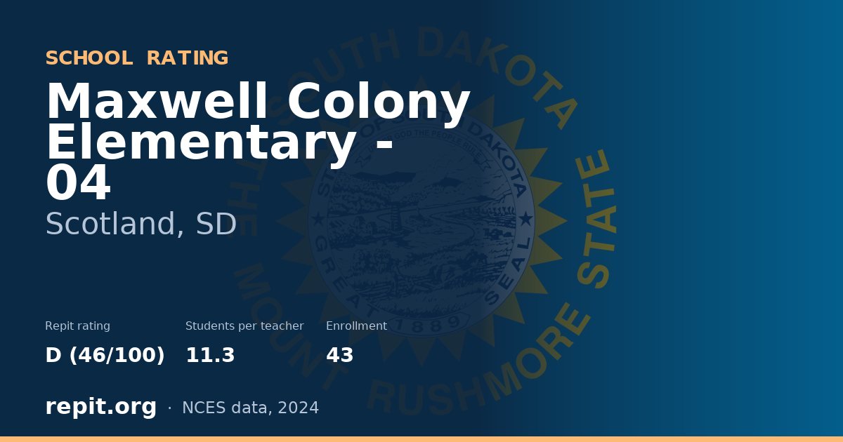Maxwell Colony Elementary - 04, Scotland, SD — Repit school rating D (46/100)