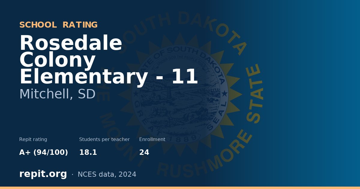 Rosedale Colony Elementary - 11, Mitchell, SD — Repit school rating A+ (94/100)