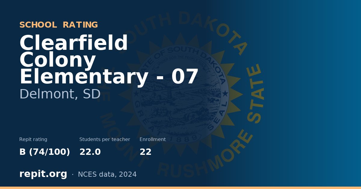 Clearfield Colony Elementary - 07, Delmont, SD — Repit school rating B (74/100)