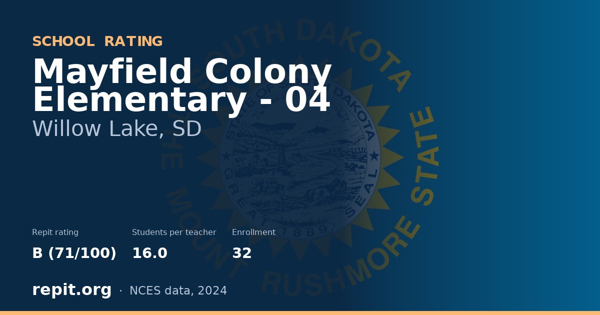 Mayfield Colony Elementary - 04, Willow Lake, SD — Repit school rating B (71/100)