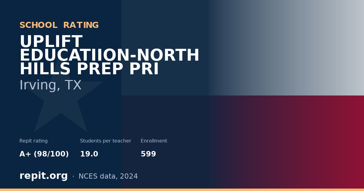 UPLIFT EDUCATIION-NORTH HILLS PREP PRI, Irving, TX — Repit school rating A+ (98/100)