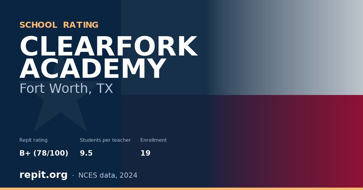 CLEARFORK ACADEMY, Fort Worth, TX — Repit school rating B+ (78/100)