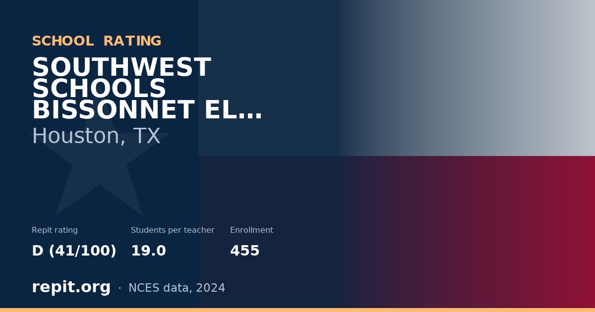 SOUTHWEST SCHOOLS BISSONNET EL CAMPUS, Houston, TX — Repit school rating D (41/100)
