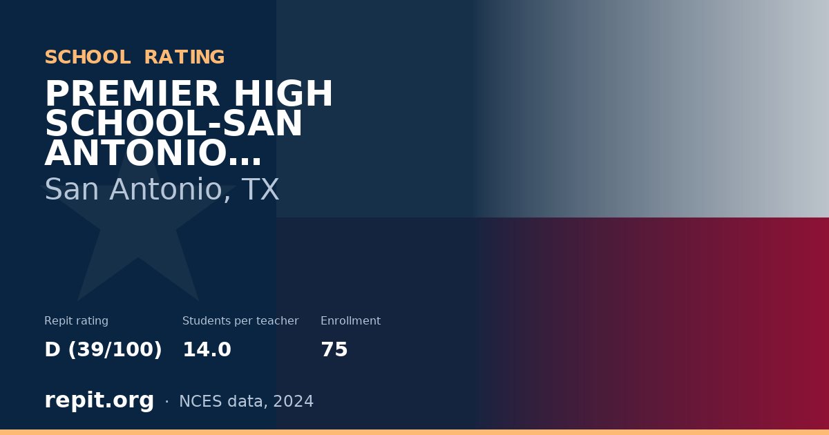 PREMIER HIGH SCHOOL-SAN ANTONIO WINDCREST, San Antonio, TX — Repit school rating D (39/100)