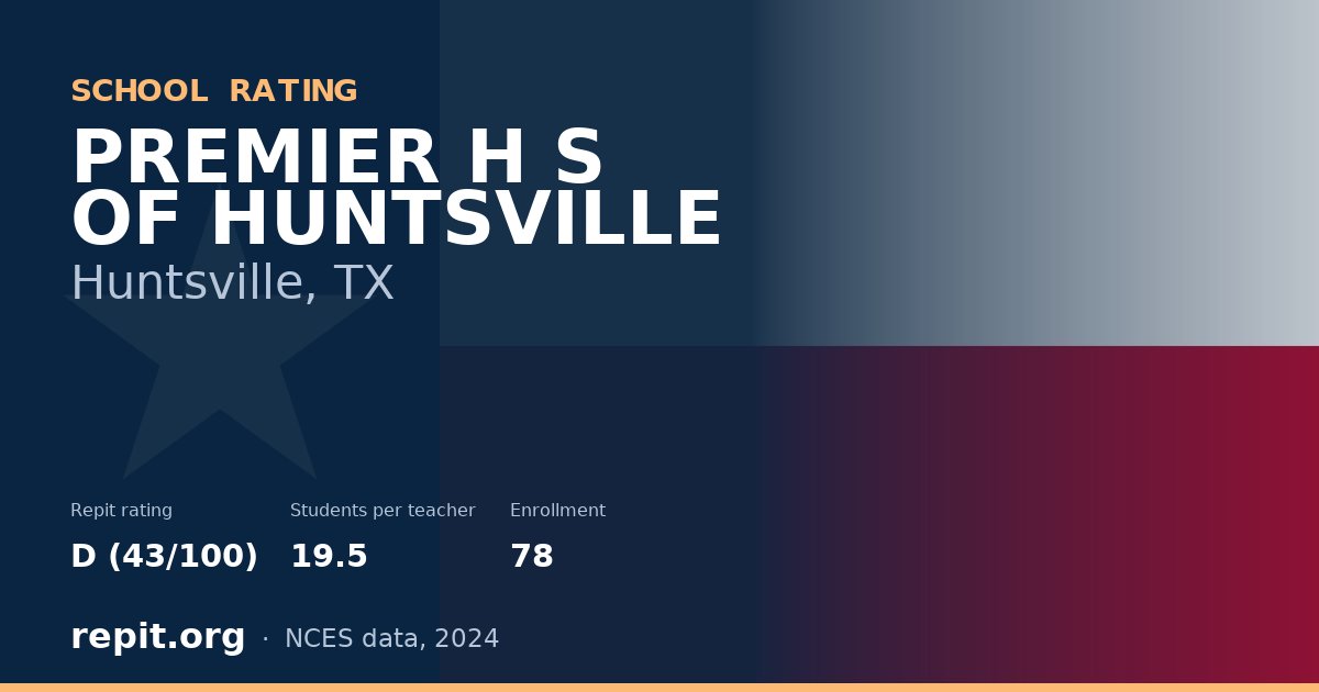 PREMIER H S OF HUNTSVILLE, Huntsville, TX — Repit school rating D (43/100)
