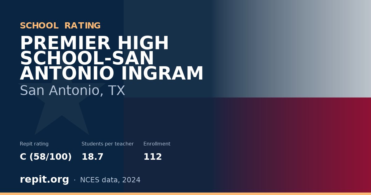 PREMIER HIGH SCHOOL-SAN ANTONIO INGRAM, San Antonio, TX — Repit school rating C (58/100)