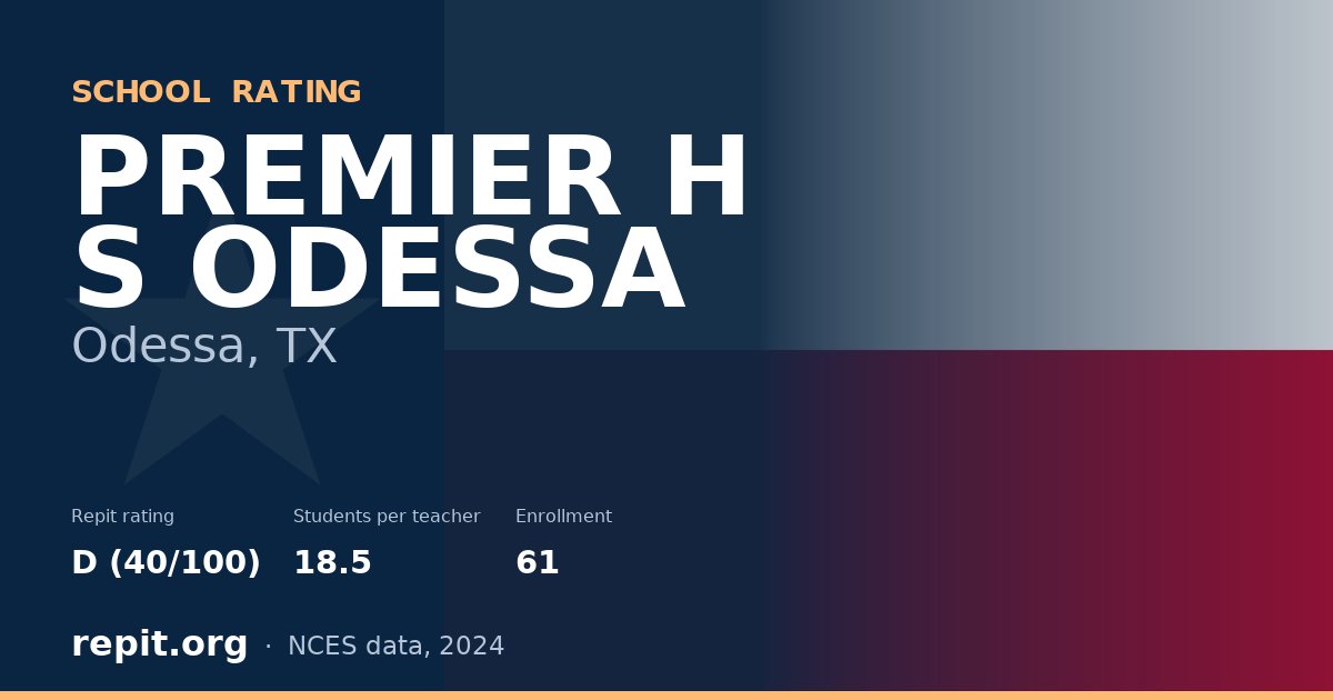 PREMIER H S ODESSA, Odessa, TX — Repit school rating D (40/100)