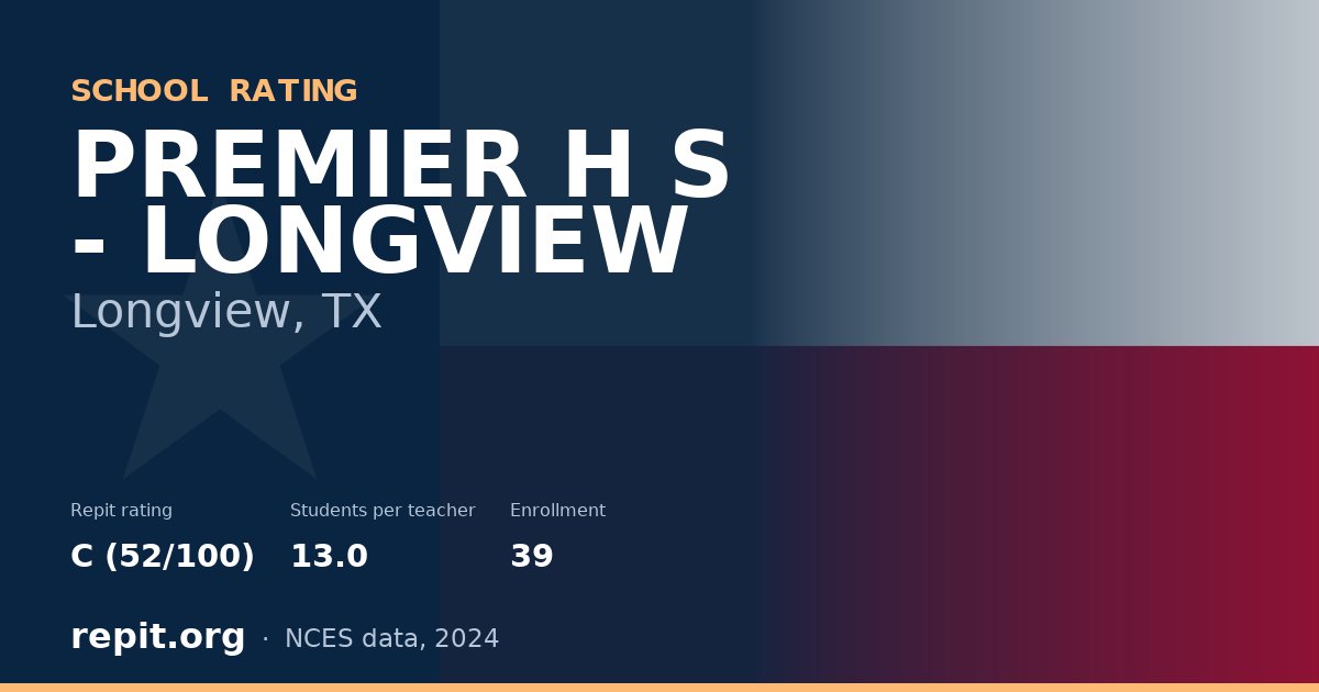 PREMIER H S - LONGVIEW, Longview, TX — Repit school rating C (52/100)