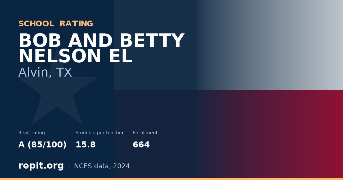 BOB AND BETTY NELSON EL, Alvin, TX — Repit school rating A (85/100)