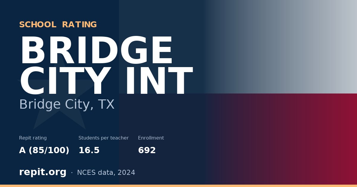 BRIDGE CITY INT, Bridge City, TX — Repit school rating A (85/100)