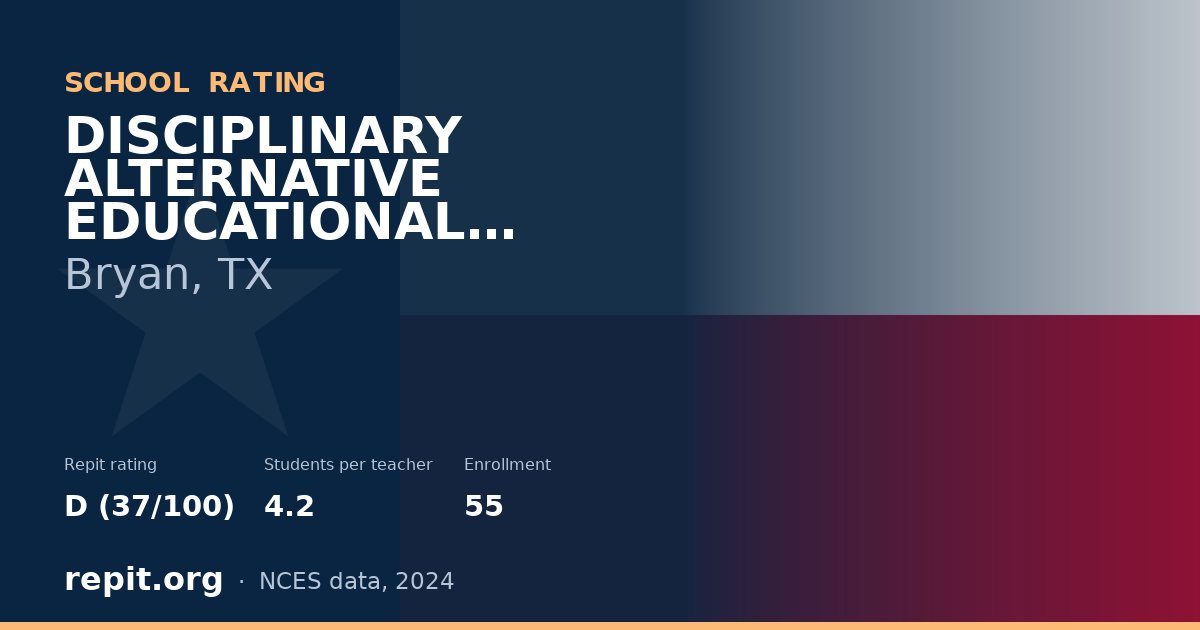 DISCIPLINARY ALTERNATIVE EDUCATIONAL PROGAM (DAEP), Bryan, TX — Repit school rating D (37/100)