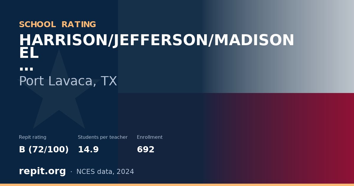 HARRISON/JEFFERSON/MADISON EL, Port Lavaca, TX — Repit school rating B (72/100)