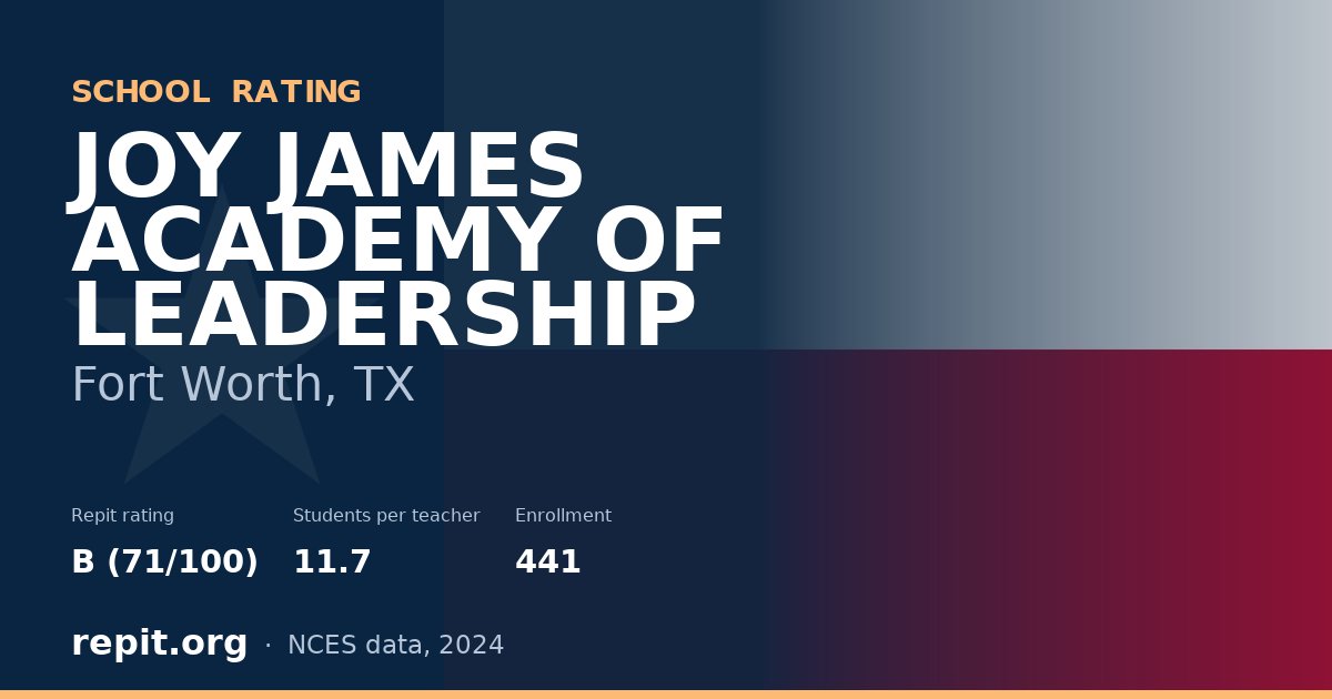 JOY JAMES ACADEMY OF LEADERSHIP, Fort Worth, TX — Repit school rating B (71/100)