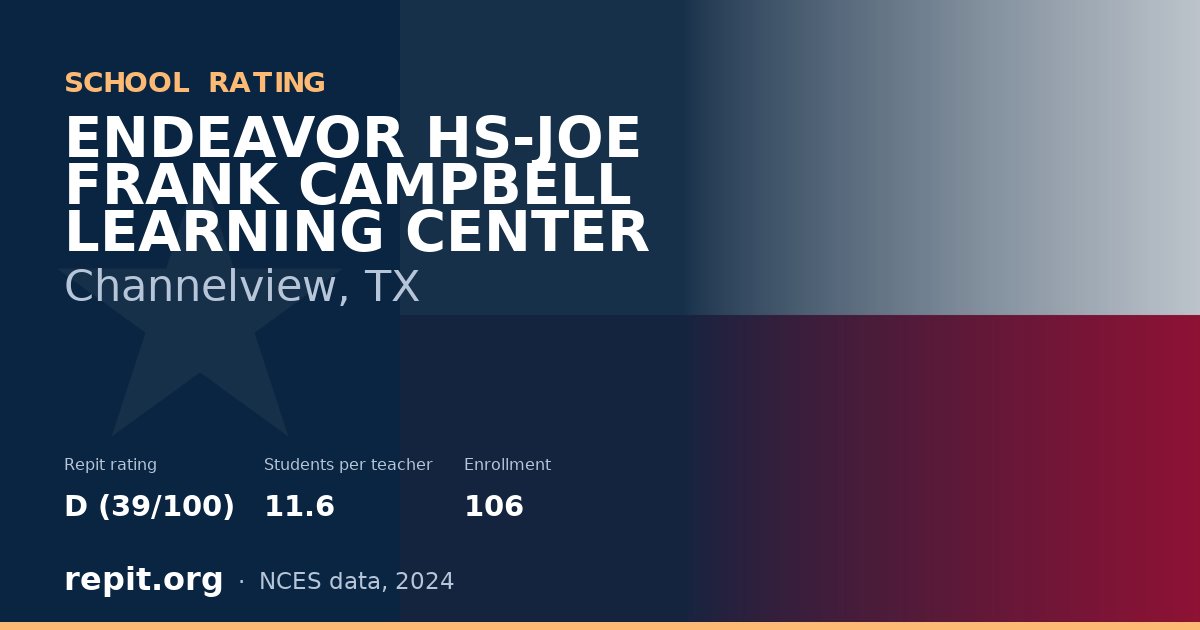 ENDEAVOR HS-JOE FRANK CAMPBELL LEARNING CENTER, Channelview, TX — Repit school rating D (39/100)
