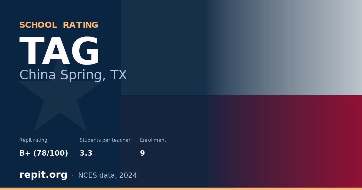 TAG, China Spring, TX — Repit school rating B+ (78/100)