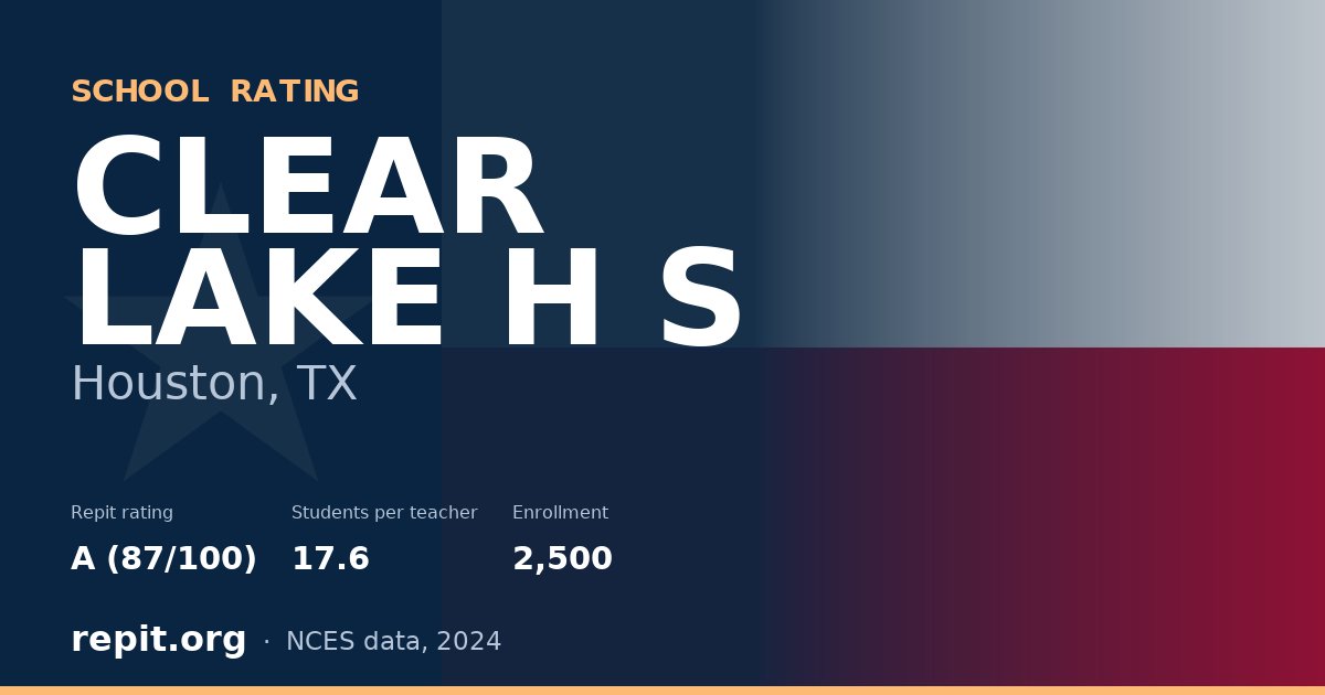 CLEAR LAKE H S, Houston, TX — Repit school rating A (87/100)