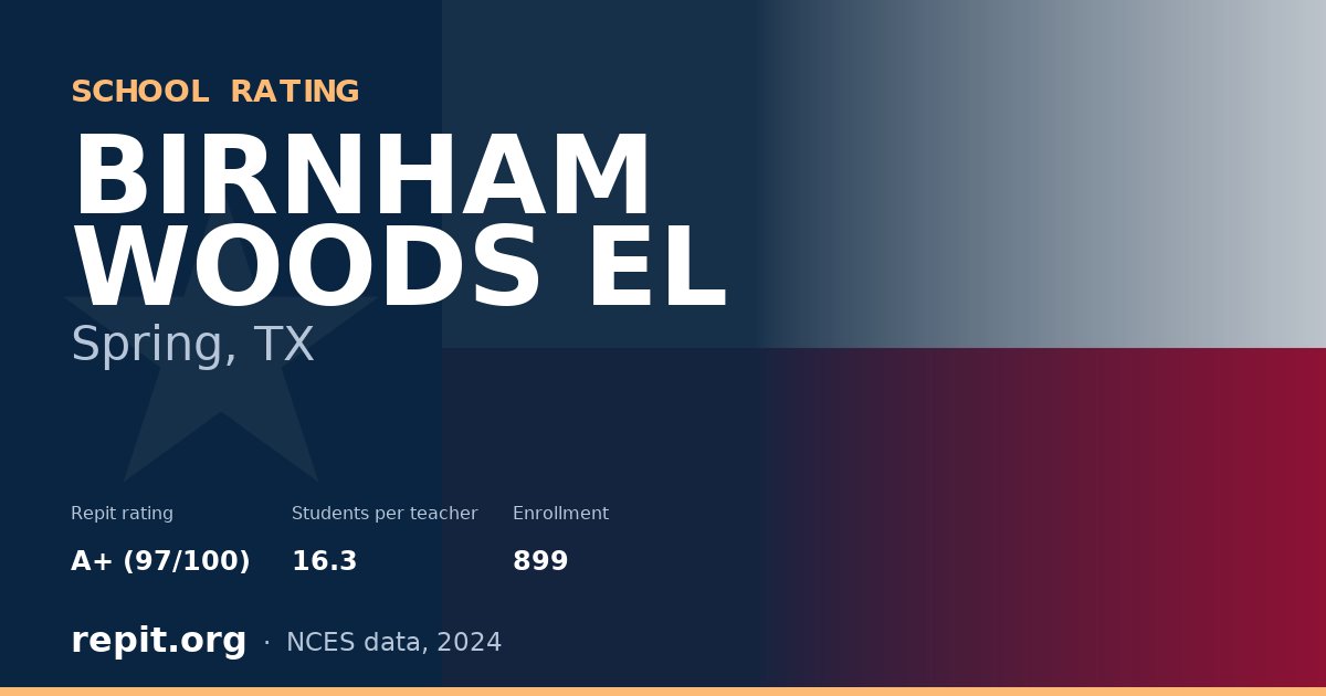 BIRNHAM WOODS EL, Spring, TX — Repit school rating A+ (97/100)