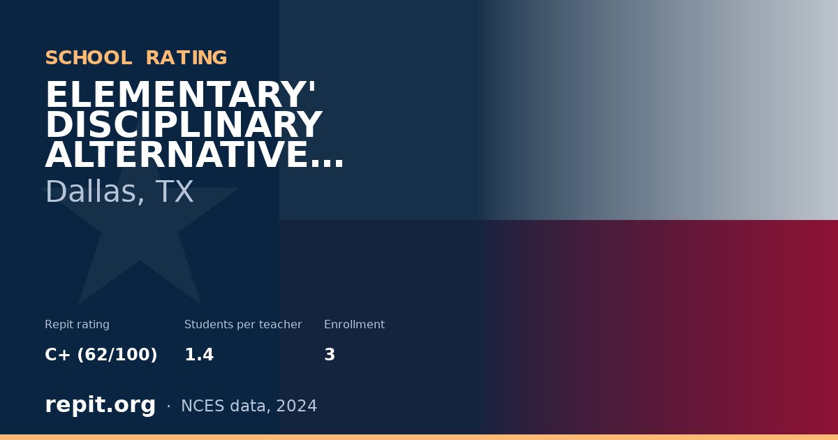 ELEMENTARY' DISCIPLINARY ALTERNATIVE EDUCATION PRG, Dallas, TX — Repit school rating C+ (62/100)