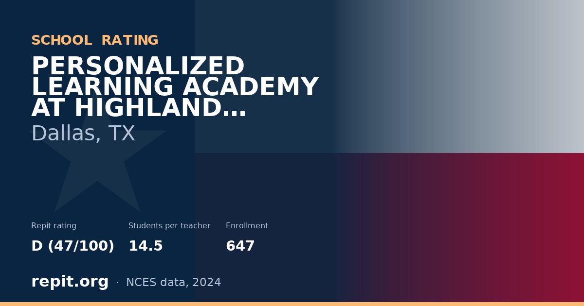 PERSONALIZED LEARNING ACADEMY AT HIGHLAND MEADOWS, Dallas, TX — Repit school rating D (47/100)