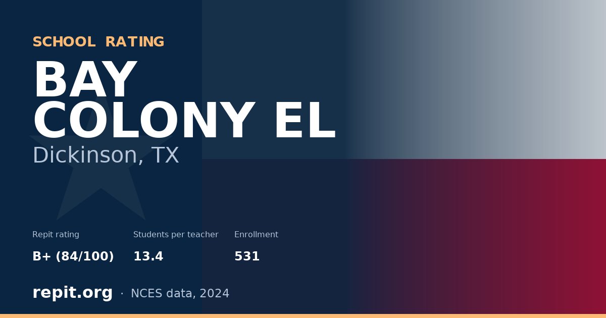 BAY COLONY EL, Dickinson, TX — Repit school rating B+ (84/100)