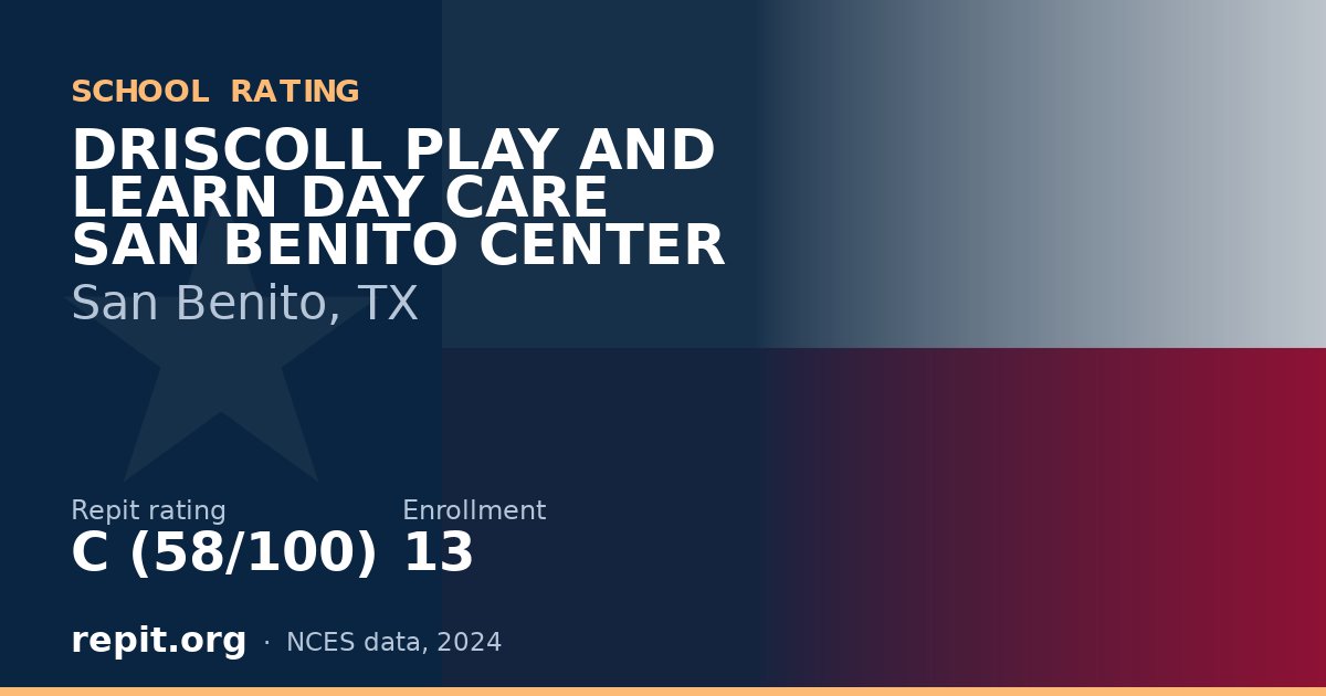 DRISCOLL PLAY AND LEARN DAY CARE SAN BENITO CENTER, San Benito, TX — Repit school rating C (58/100)