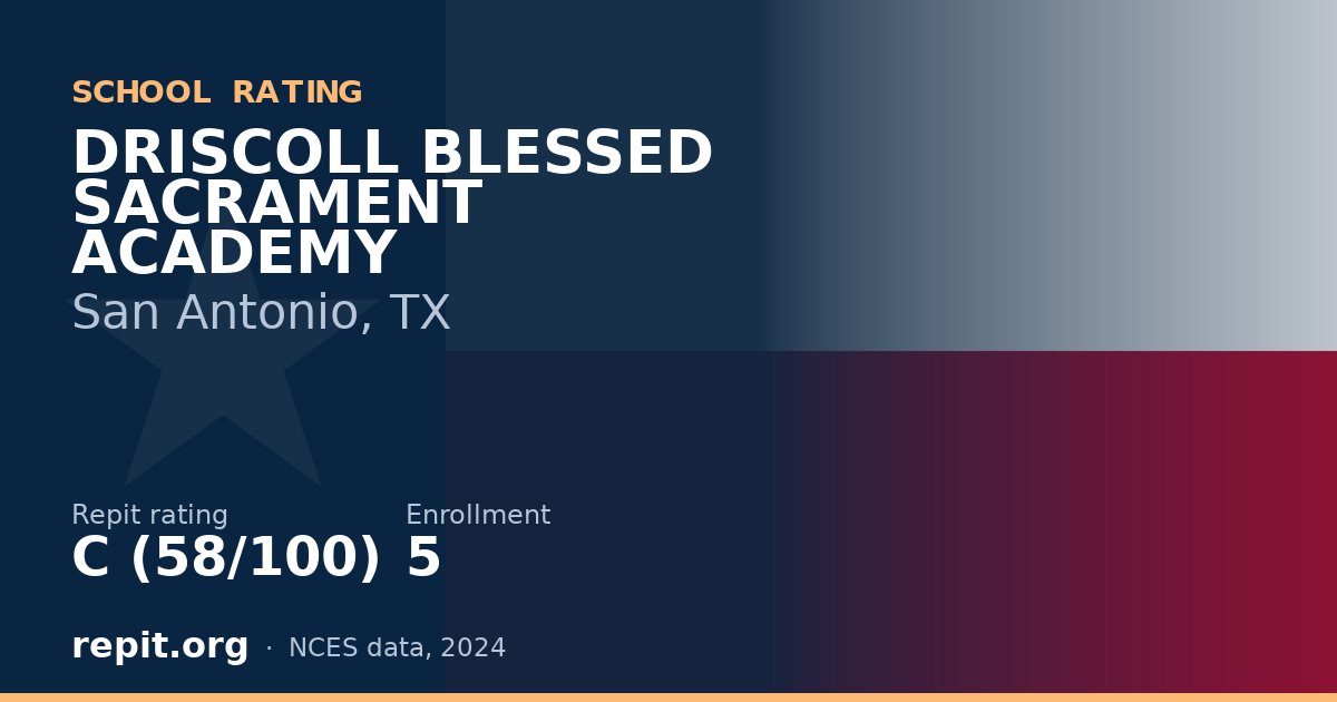 DRISCOLL BLESSED SACRAMENT ACADEMY, San Antonio, TX — Repit school rating C (58/100)