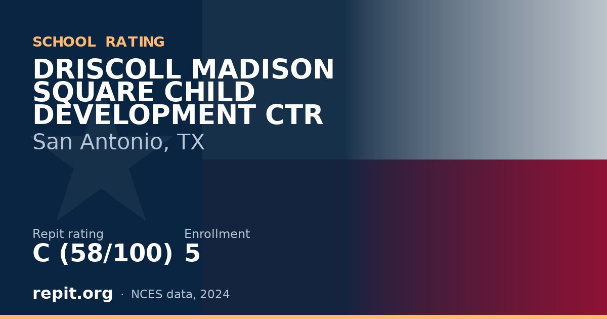 DRISCOLL MADISON SQUARE CHILD DEVELOPMENT CTR, San Antonio, TX — Repit school rating C (58/100)
