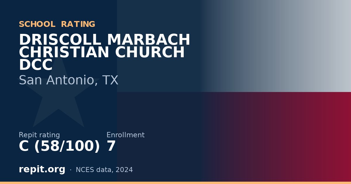 DRISCOLL MARBACH CHRISTIAN CHURCH DCC, San Antonio, TX — Repit school rating C (58/100)