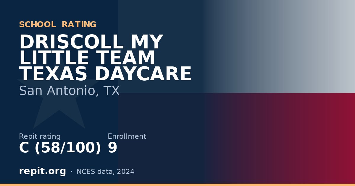 DRISCOLL MY LITTLE TEAM TEXAS DAYCARE, San Antonio, TX — Repit school rating C (58/100)