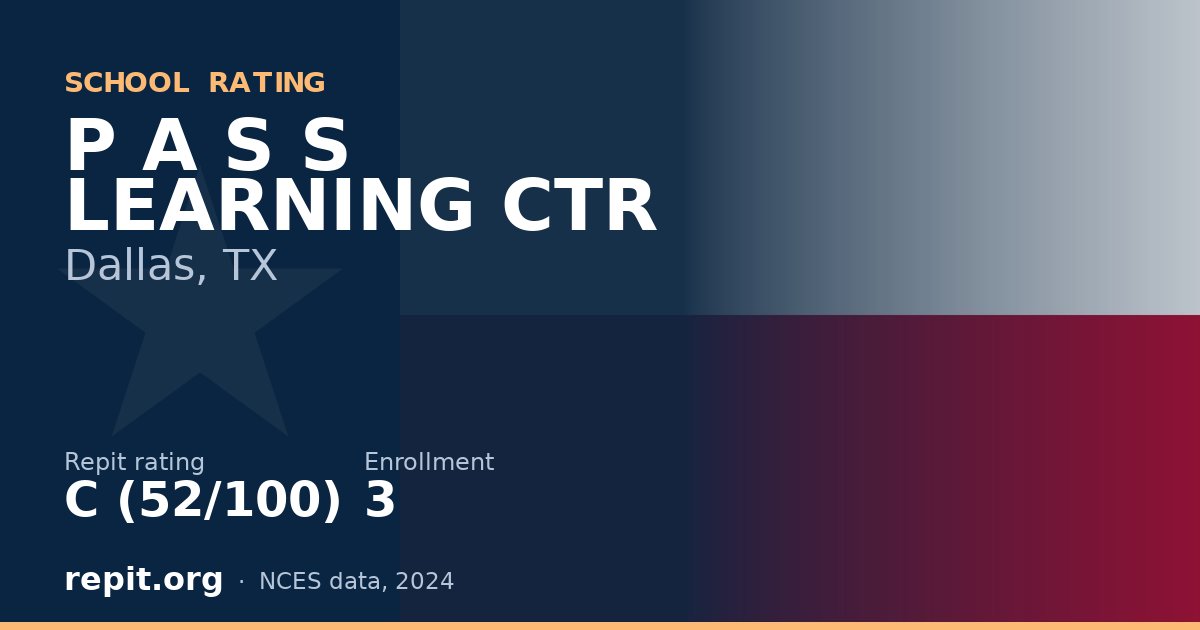 P A S S LEARNING CTR, Dallas, TX — Repit school rating C (52/100)