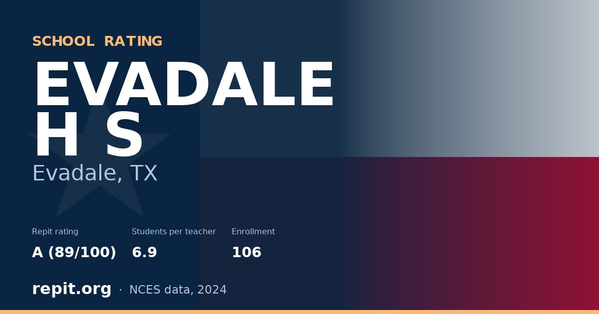 EVADALE H S, Evadale, TX — Repit school rating A (89/100)