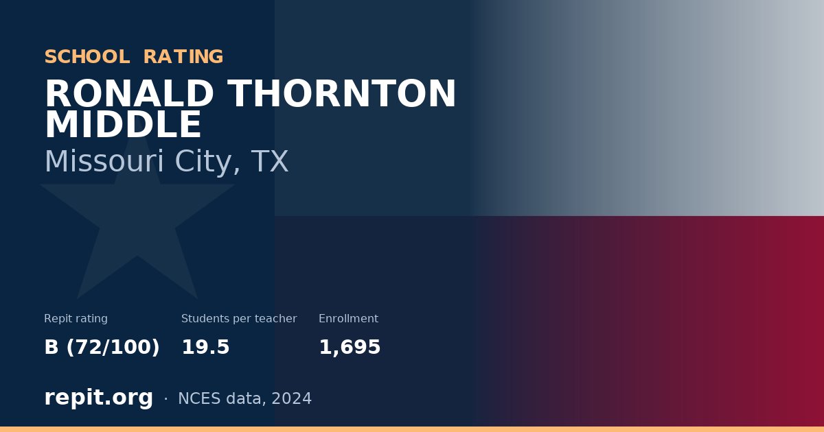 RONALD THORNTON MIDDLE, Missouri City, TX — Repit school rating B (72/100)