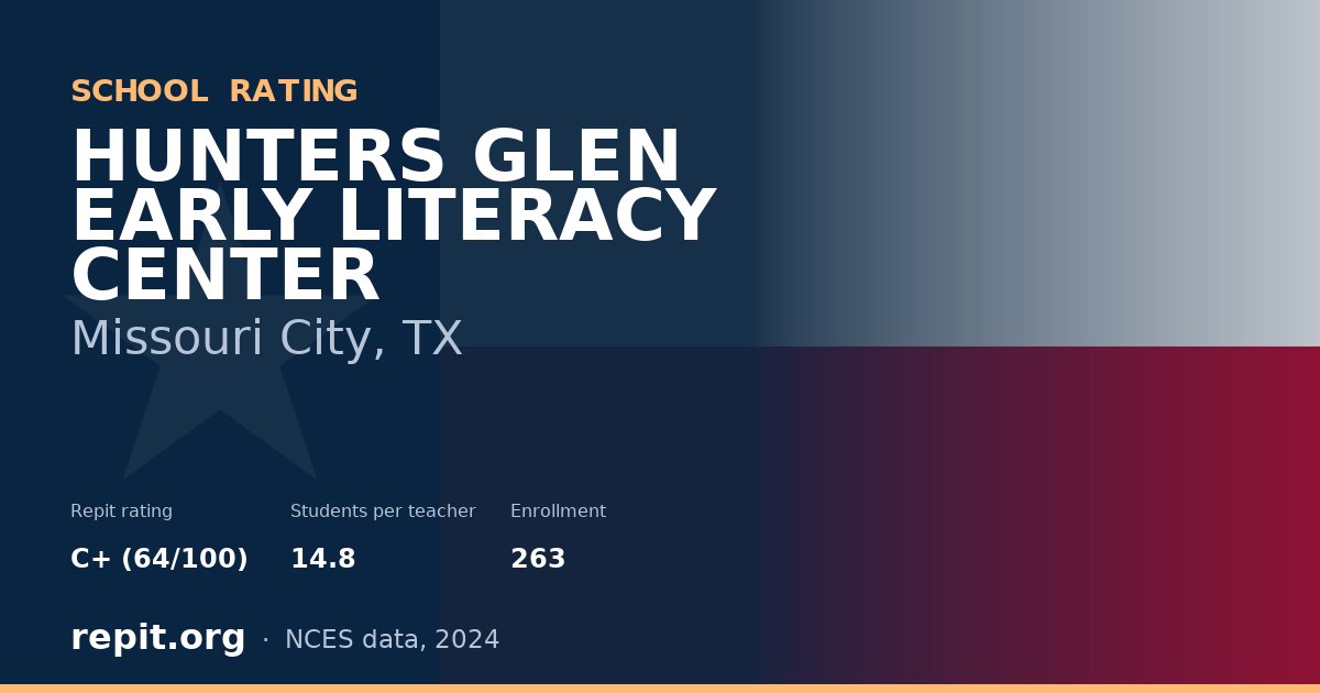 HUNTERS GLEN EARLY LITERACY CENTER, Missouri City, TX — Repit school rating C+ (64/100)