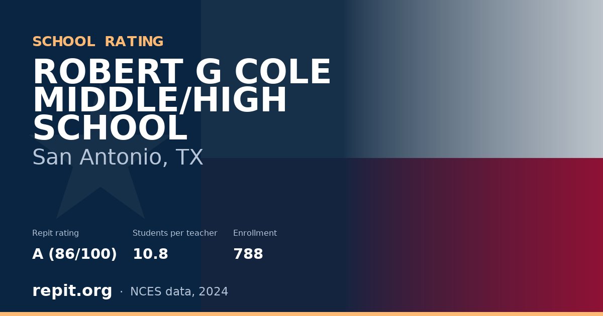 ROBERT G COLE MIDDLE/HIGH SCHOOL, San Antonio, TX — Repit school rating A (86/100)